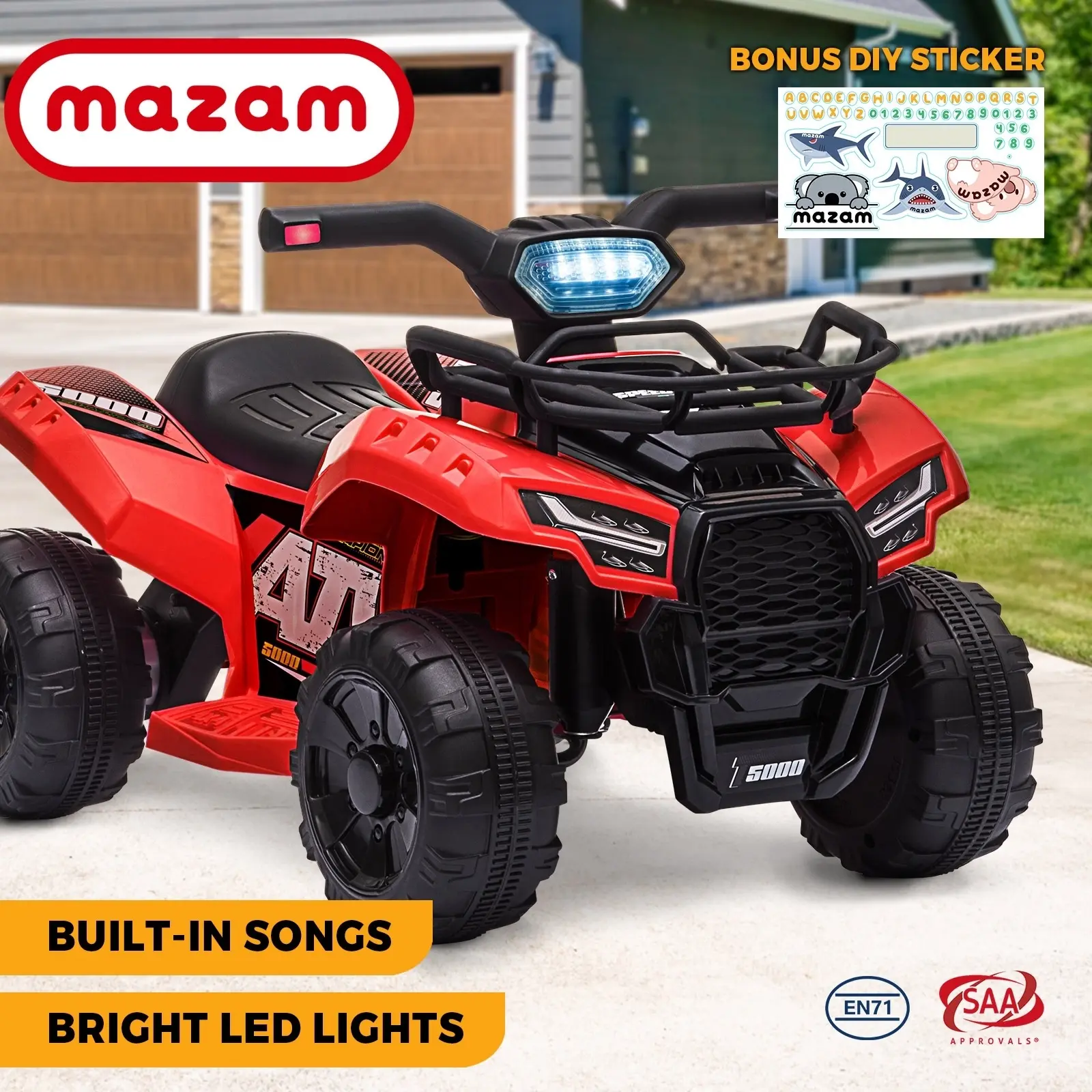 Mazam Ride On Car Electric ATV Bike Vehicle for Toddlers Kids Rechargeable Red - Toys & Games