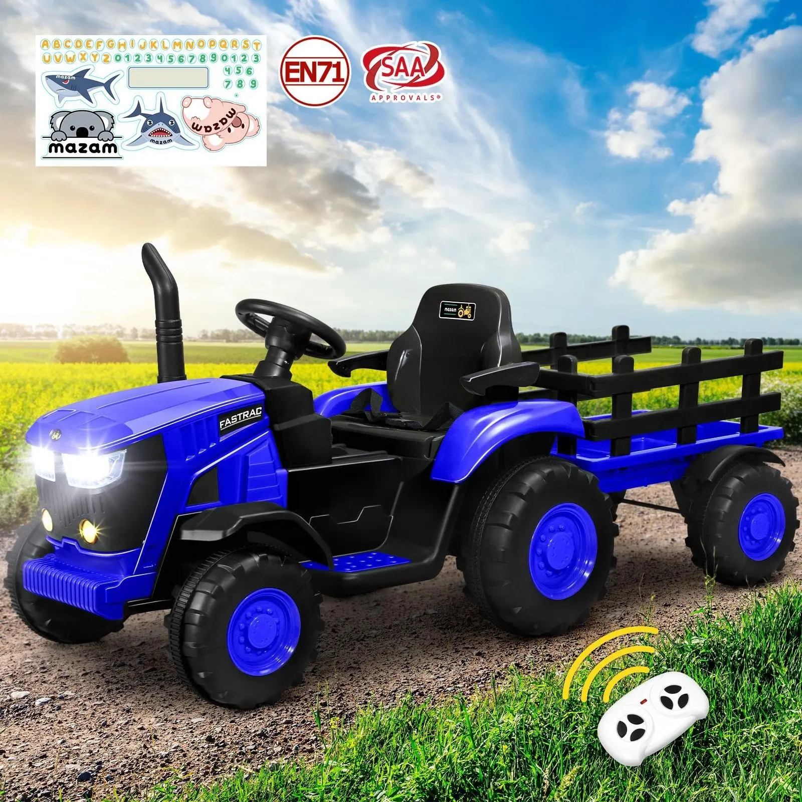 Mazam Ride On Car Tractor W/ Trailer Kids 12V Remote Electric Vehicle Toddlers - Toys & Games
