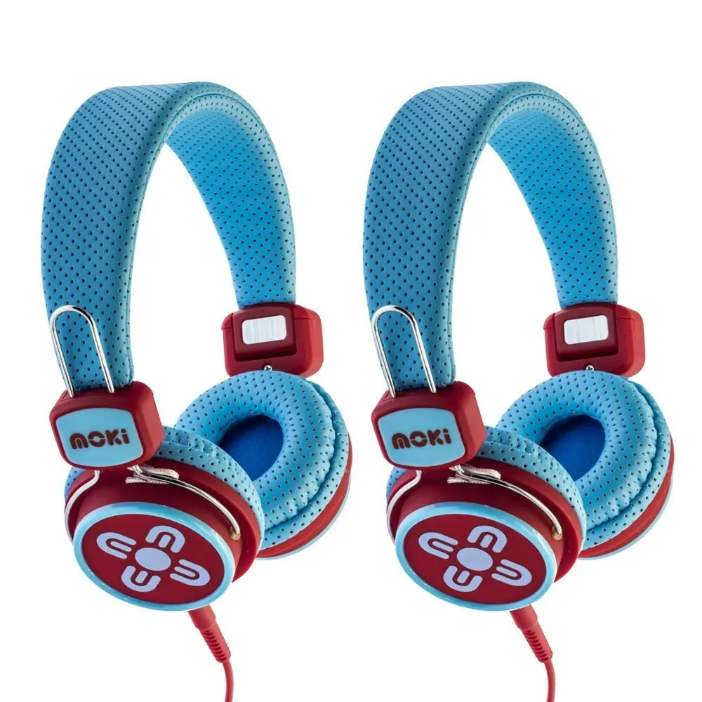 2PK Moki Kid Safe Volume Limited Headphones Over Ear Cup Headband Kids 3y+ BL/RD - Electronics
