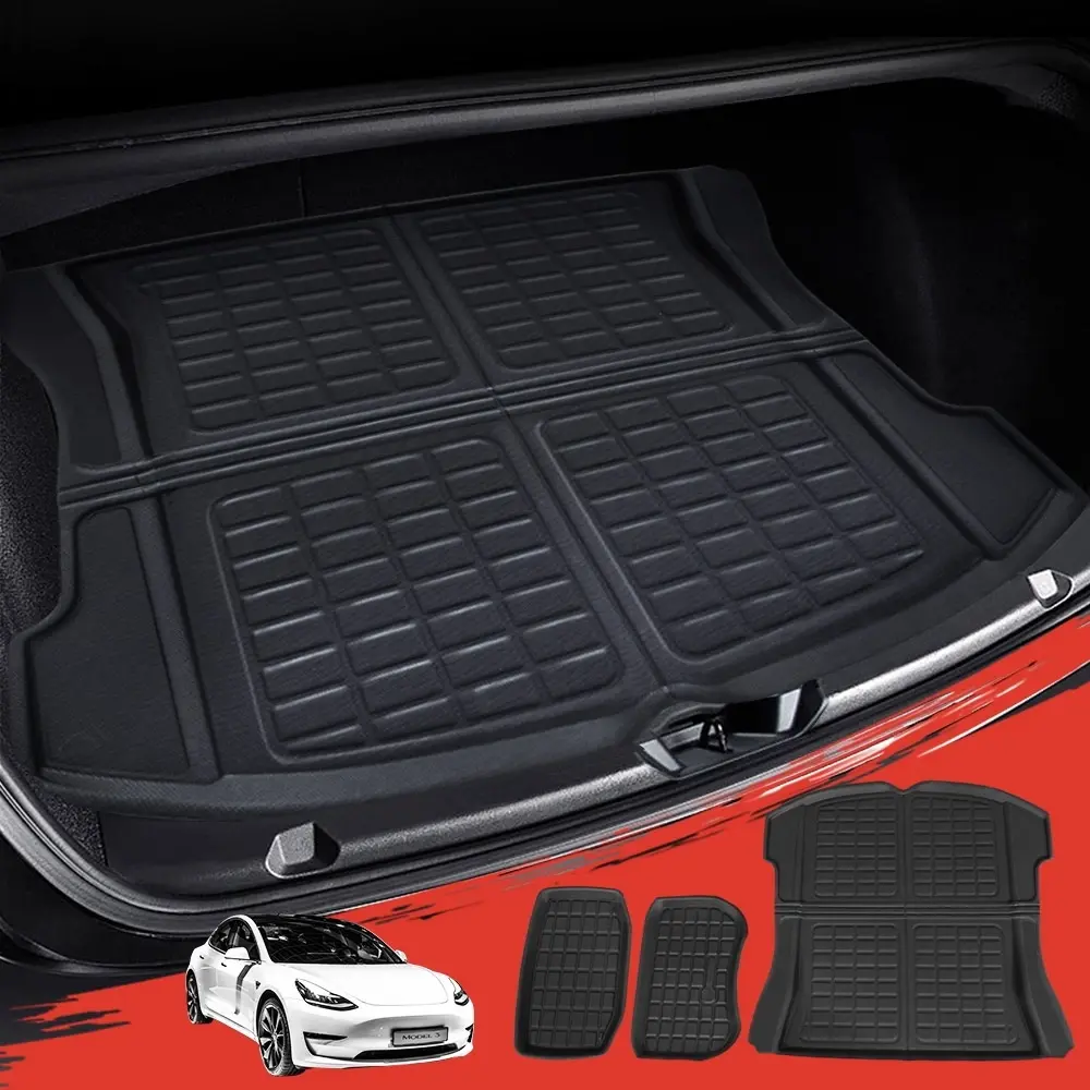 3PCS Car Rear Front Cargo Trunk Toolbox Rubber Mats Compatible for Tesla Model 3 - Automotive