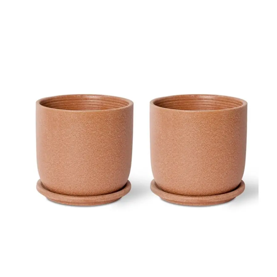 2x E Style Allegra 15cm Ceramic Plant Pot w/ Saucer Decor Planter Terracotta - Home & Garden