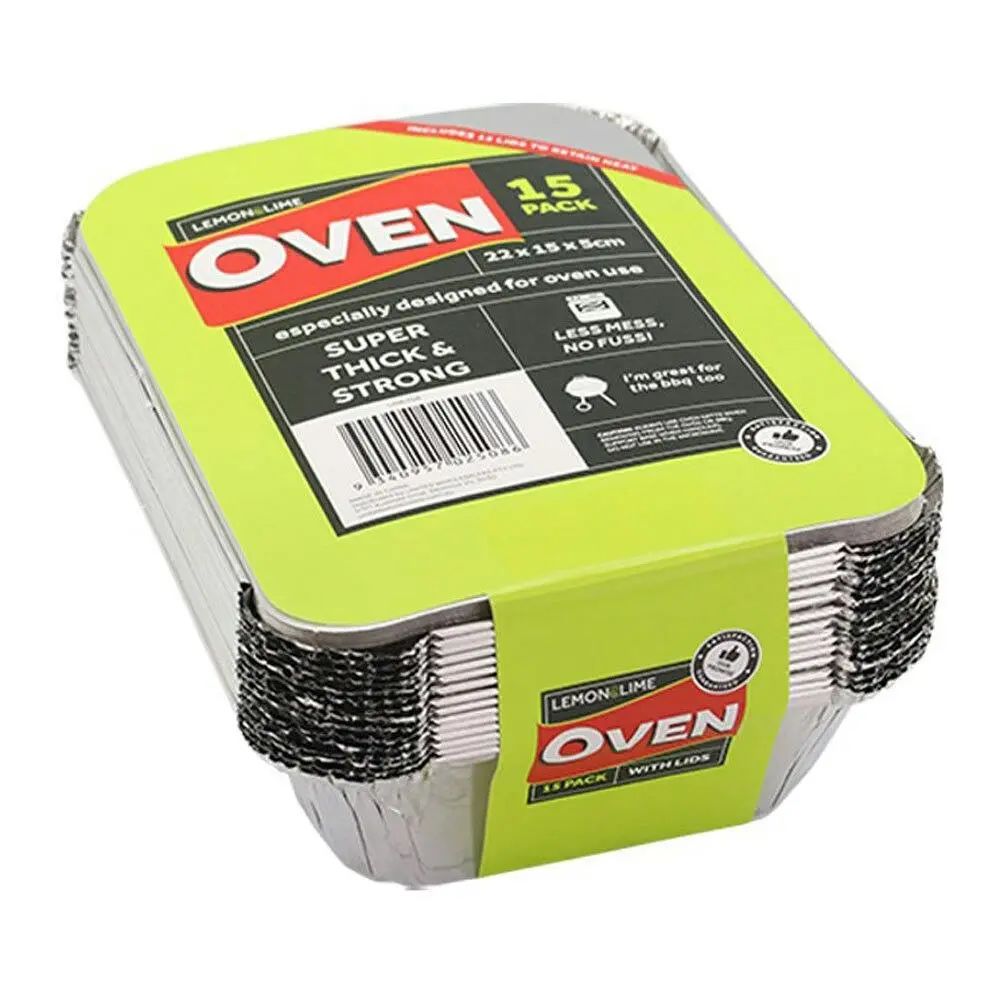 15pc Lemon & Lime 22cm Heavy Duty Oven/BBQ Food Disposable Foil Container w/ Lid - Home & Garden