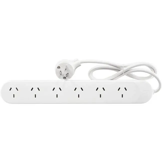 HPM 6-Way Outlet 2400W 10A 240V Powerboard 1m Power Cord 6 Outlets/Socket White