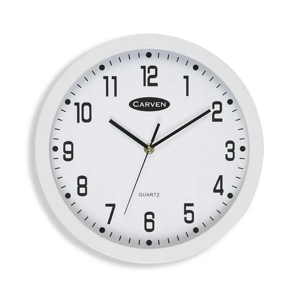Carven 30cm Round White Wall Clock Silent Analogue 300mm for Home Office Decor - Home & Garden
