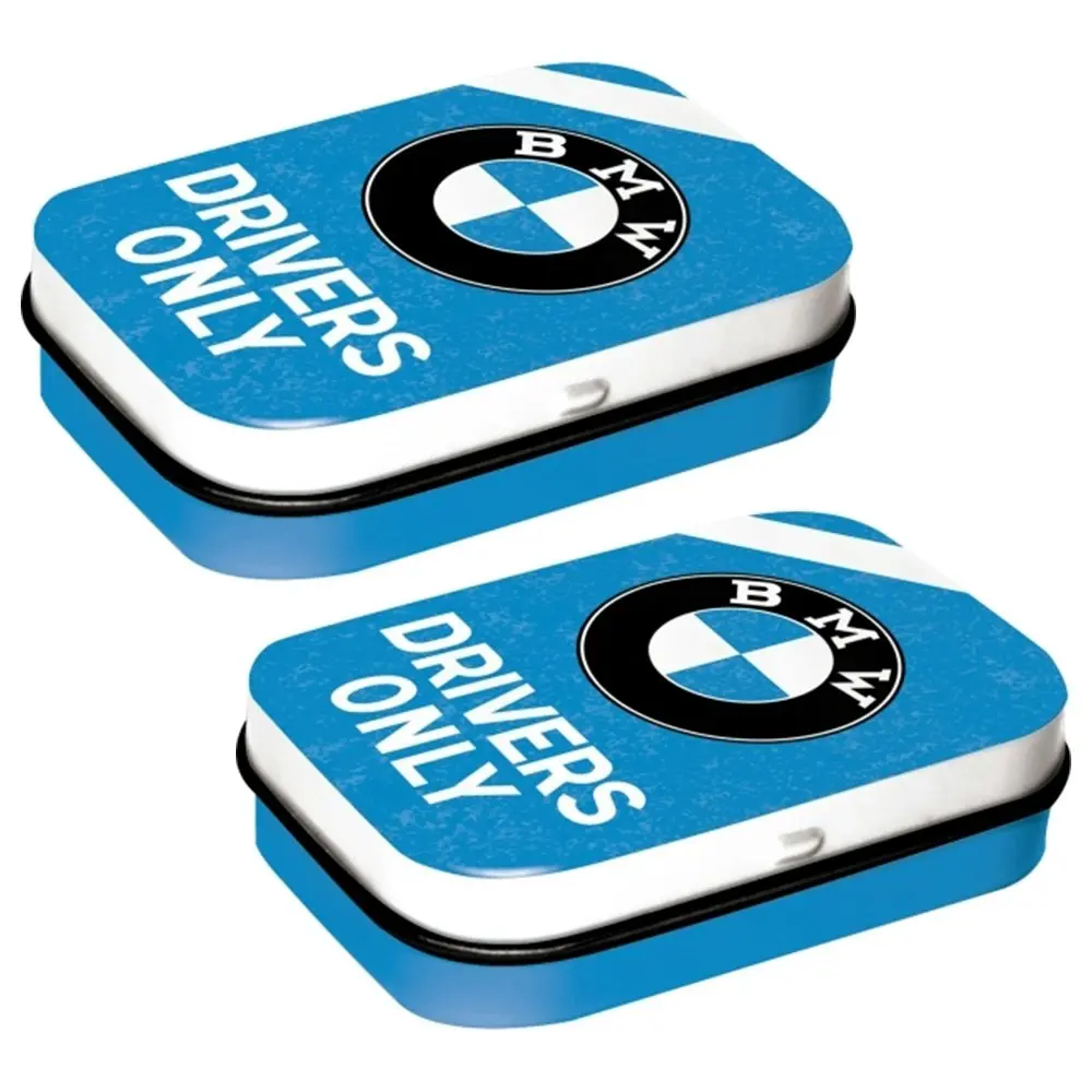2x Nostalgic Art 6cm Metal Tin Mint Box BMW Drivers Only Blue Fresh Breath Candy - Groceries