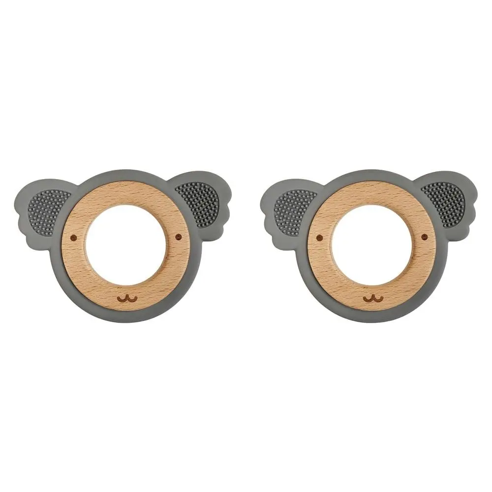 2x Urban Koala 8.5cm Silicone/Wood Teether Ring Baby/Infant Feeding Pink/Natural