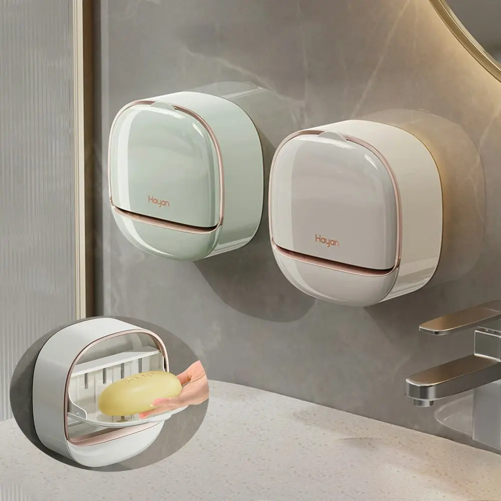 2 Pack Multifunctional Soap Box Hole Free Flip Drain Soap Box Soap Dish Holder - Home & Garden