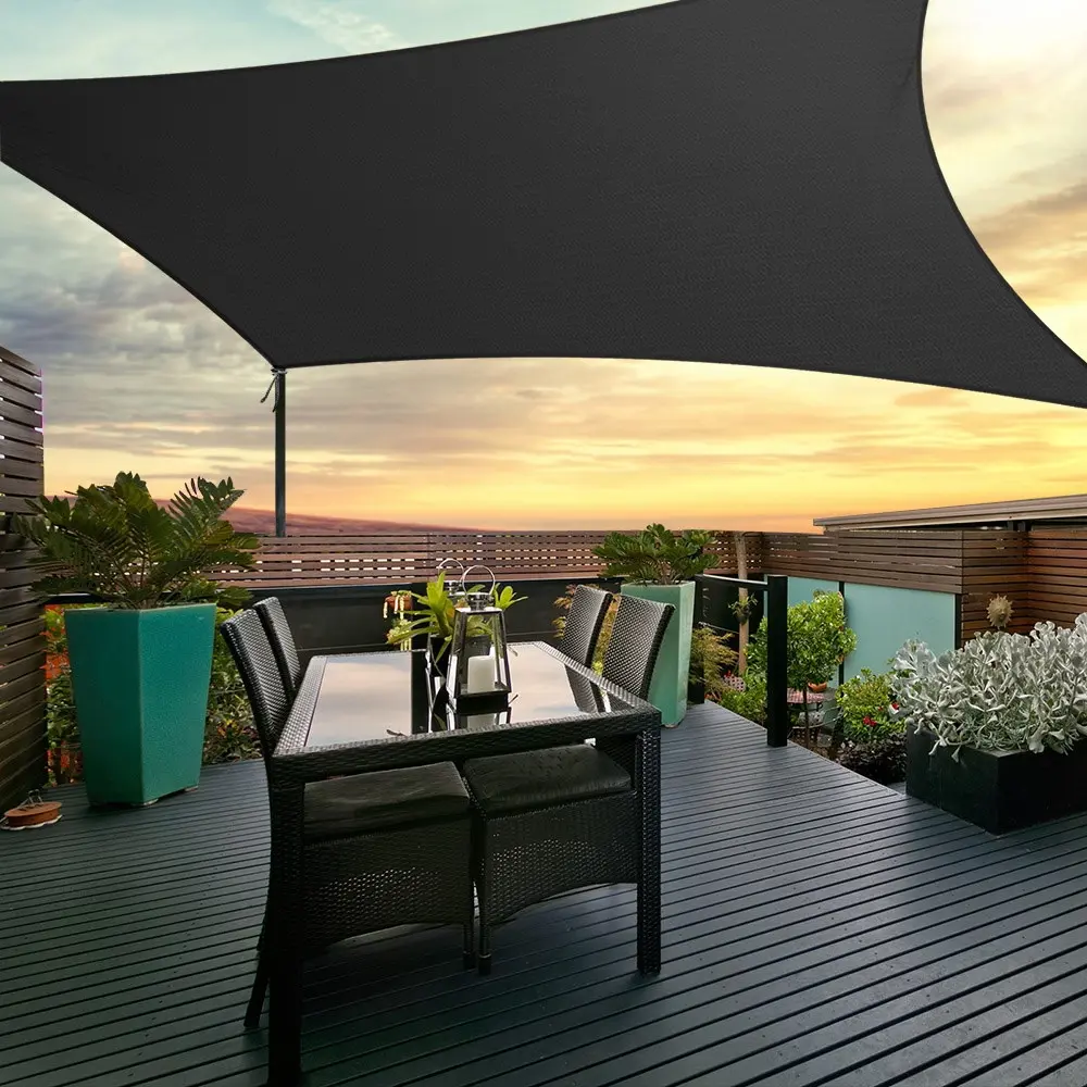 Instahut Shade Sail 3x6m Rectangle 280GSM 98% Black Shade Cloth - Home & Garden