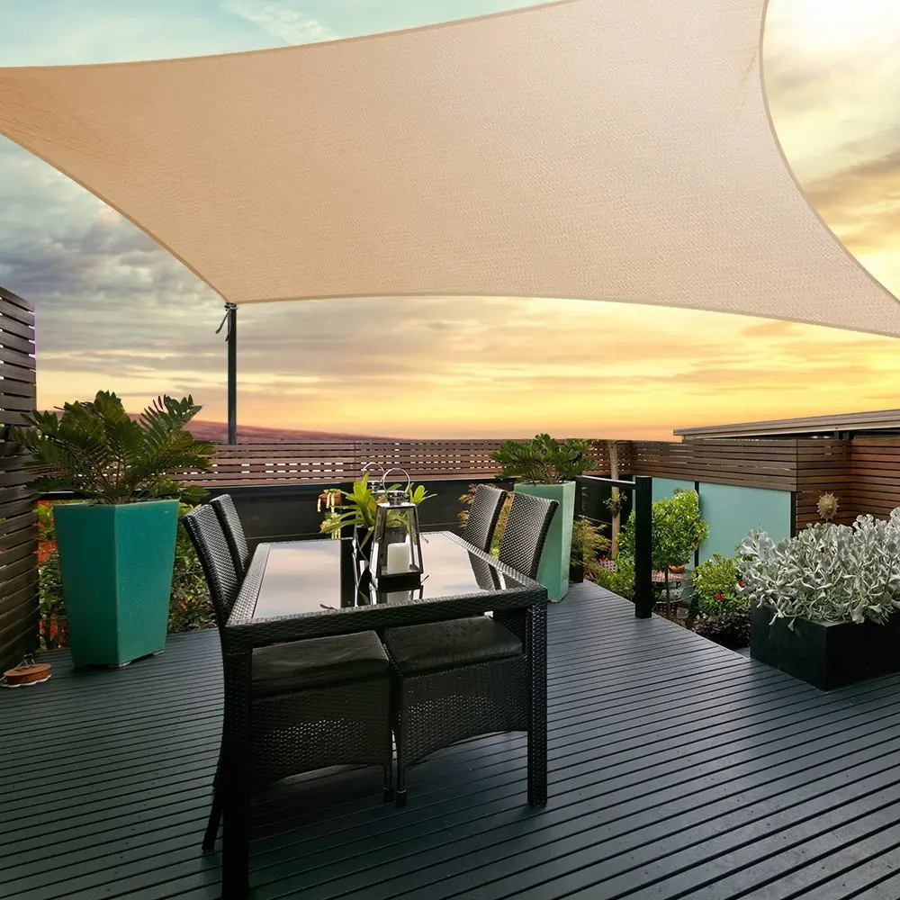 Instahut Shade Sail 5x5m Square 280GSM 98% Sand Shade Cloth - Home & Garden