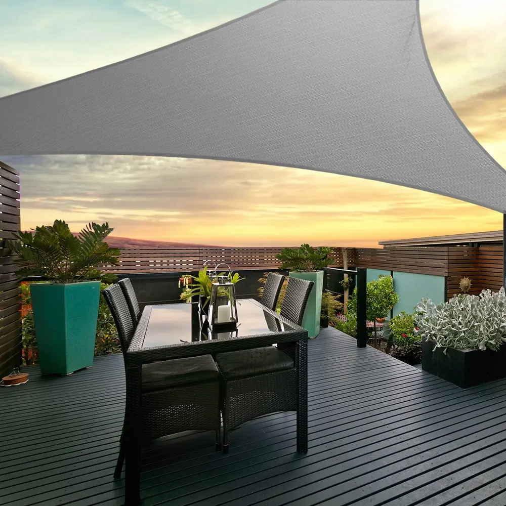 Instahut Shade Sail 5x5x5m Triangle 280GSM 98% Grey Shade Cloth - Home & Garden