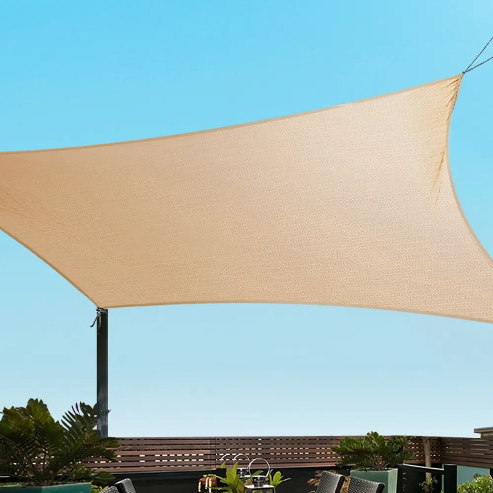 Instahut Waterproof Shade Sail 4x5m Rectangle Sand 95% Shade Cloth - Home & Garden