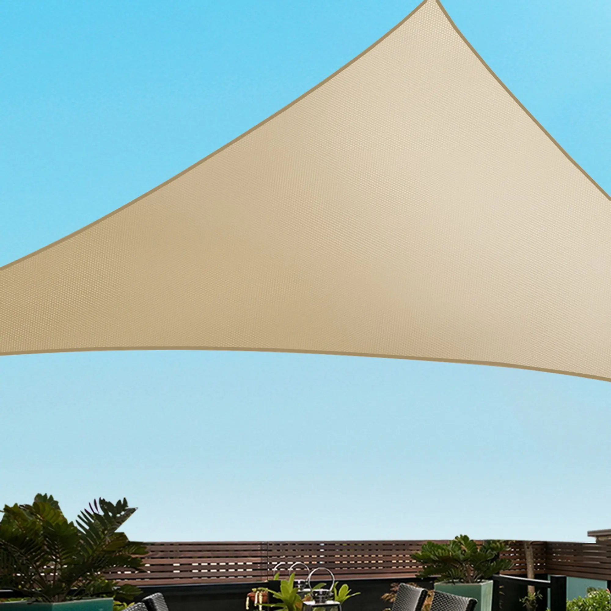 Instahut Waterproof Shade Sail 5x5x5m Triangle Sand 95% Shade Cloth - Home & Garden