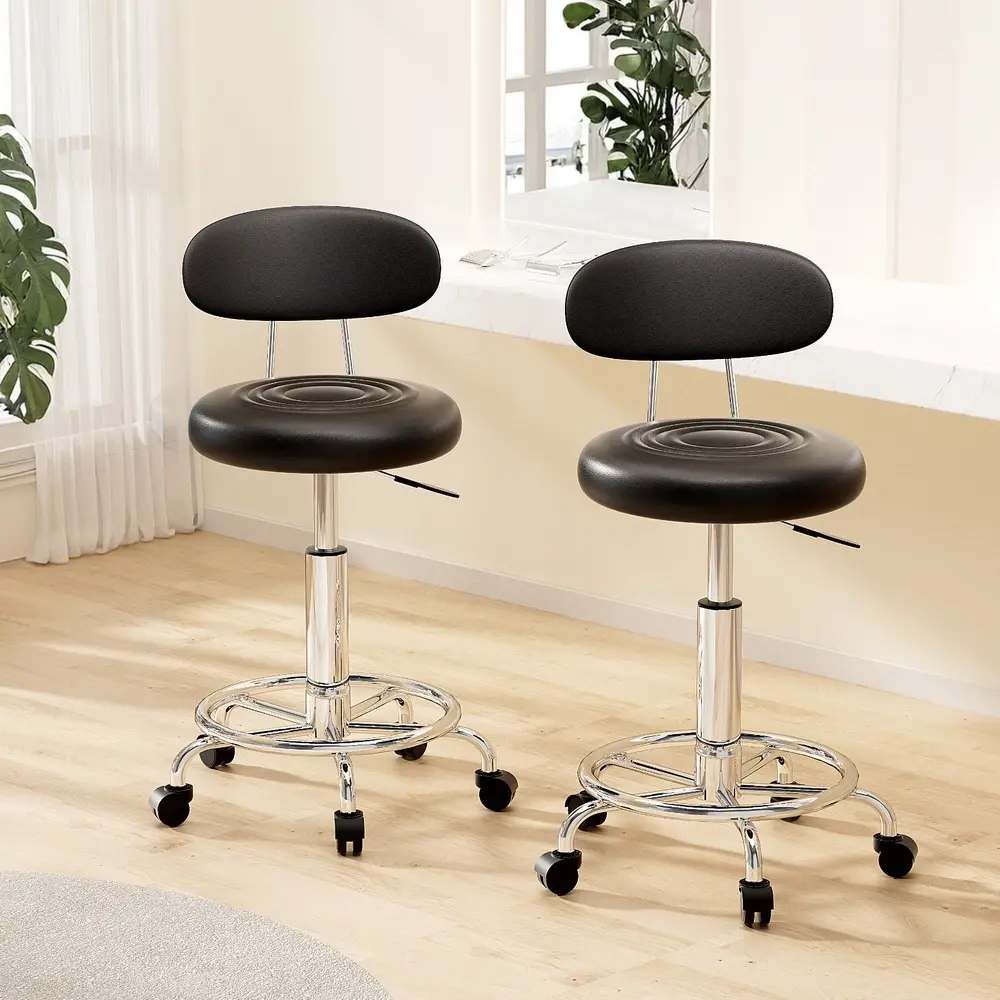 Artiss 2x Salon Stool Swivel Chair Backrest Black - Commercial