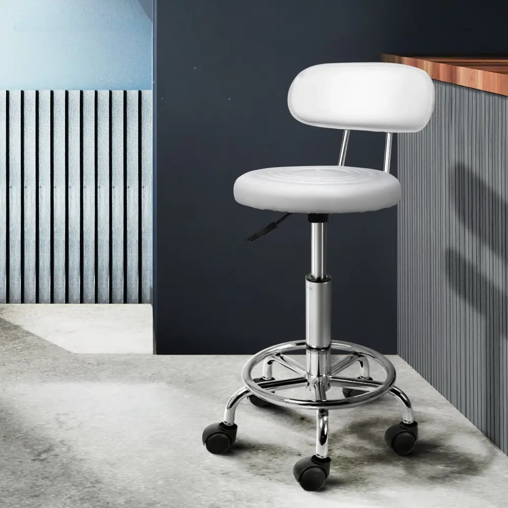 Artiss Salon Stool Swivel Chair Backrest White - Commercial