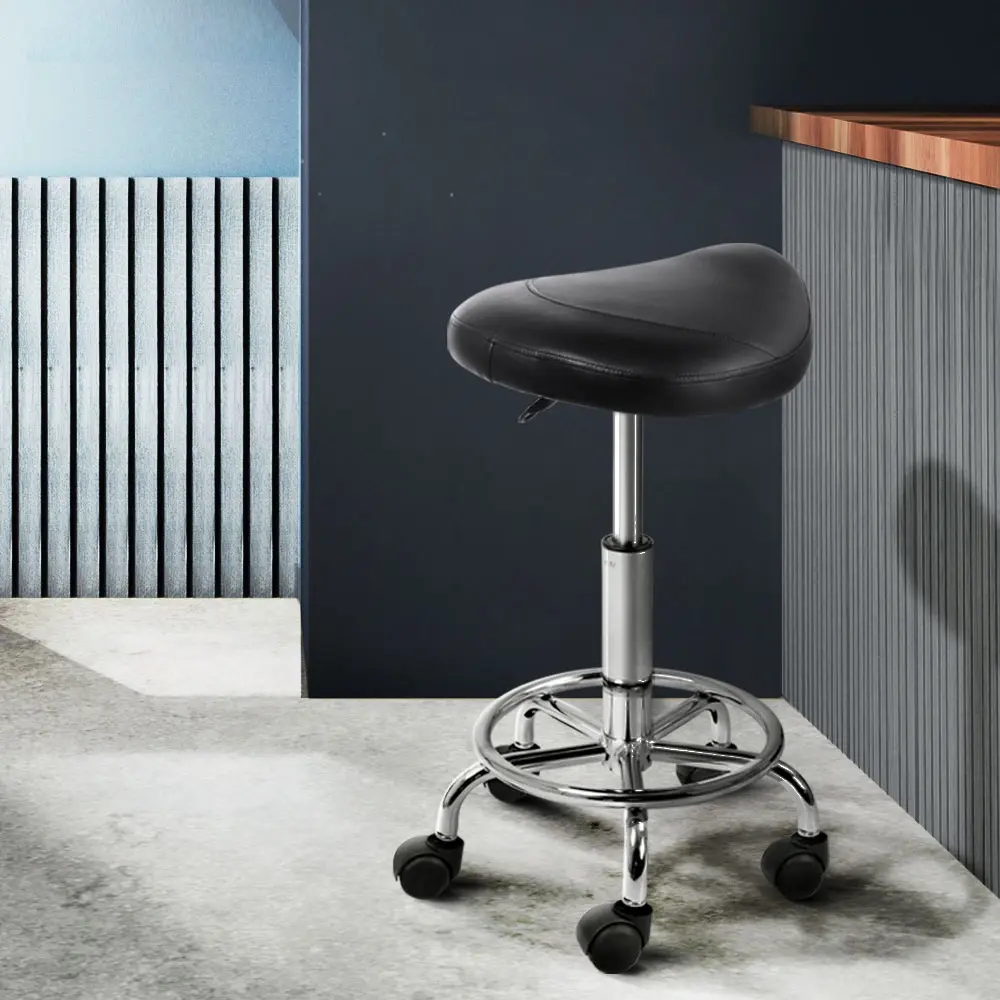 Artiss 2x Salon Stool Saddle Swivel Chair Black - Commercial