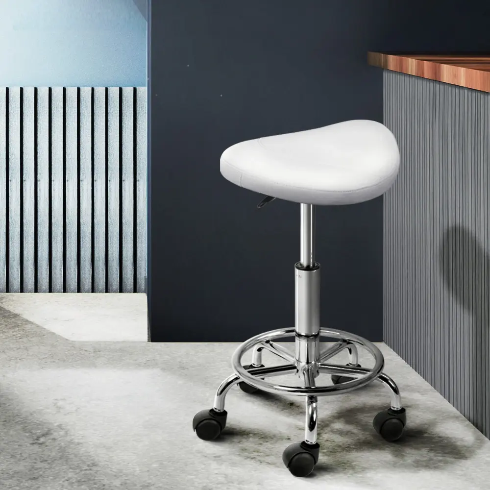 Artiss Salon Stool Saddle Swivel Chair White - Commercial