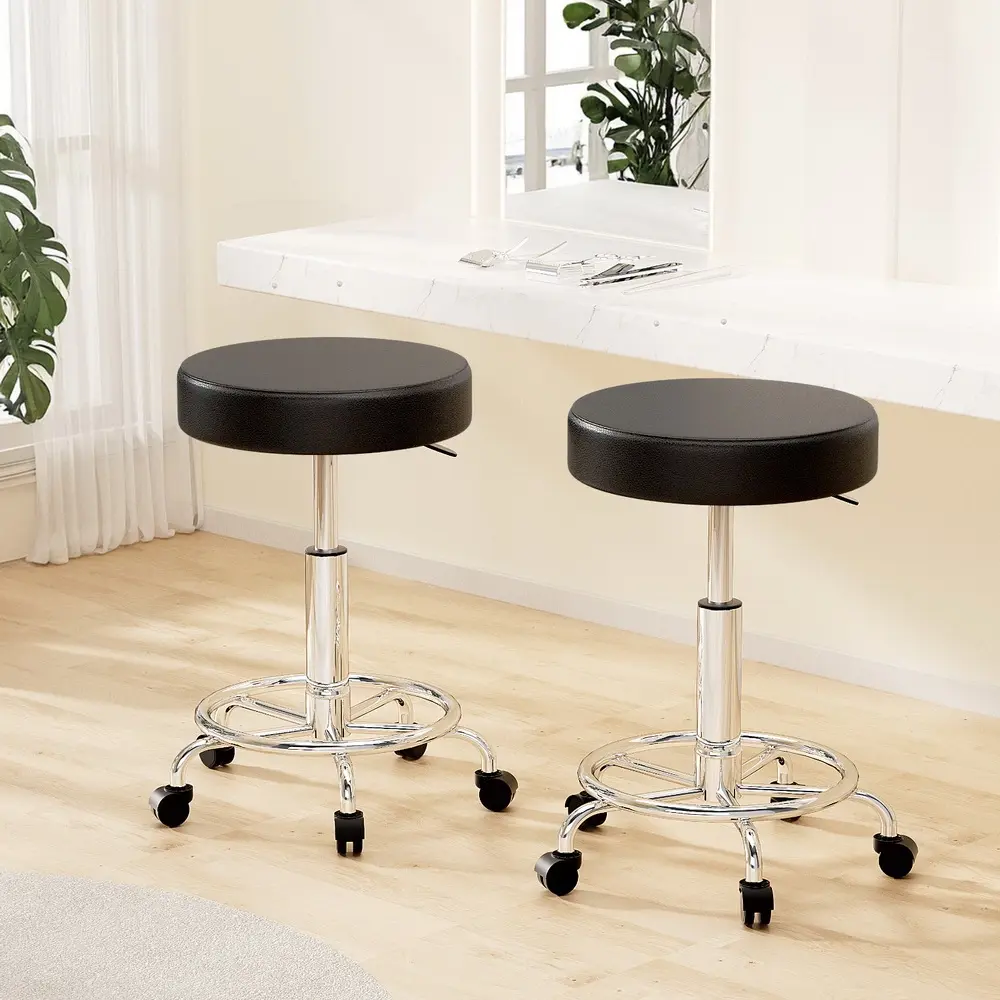 Artiss 2x Salon Stool Round Swivel Chair Black - Commercial
