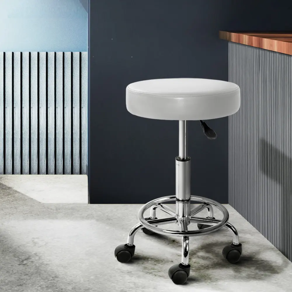 Artiss Salon Stool Round Swivel Chair White - Furniture