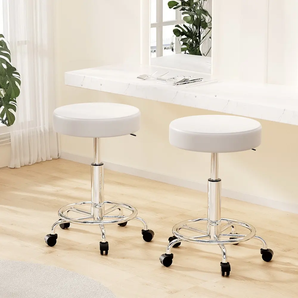 Artiss 2x Salon Stool Round Swivel Chair White - Commercial