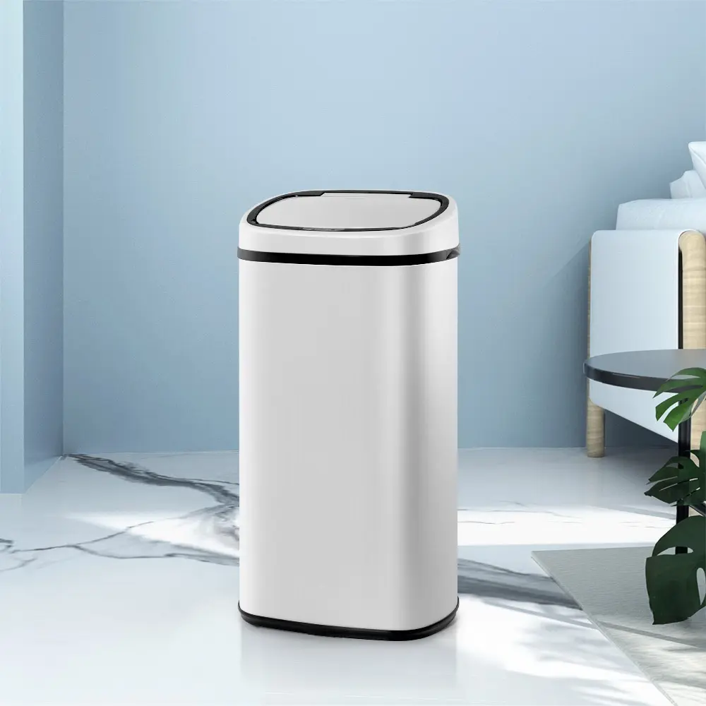 Devanti 58L Motion Sensor Bin Rubbish Automatic White - Home & Garden