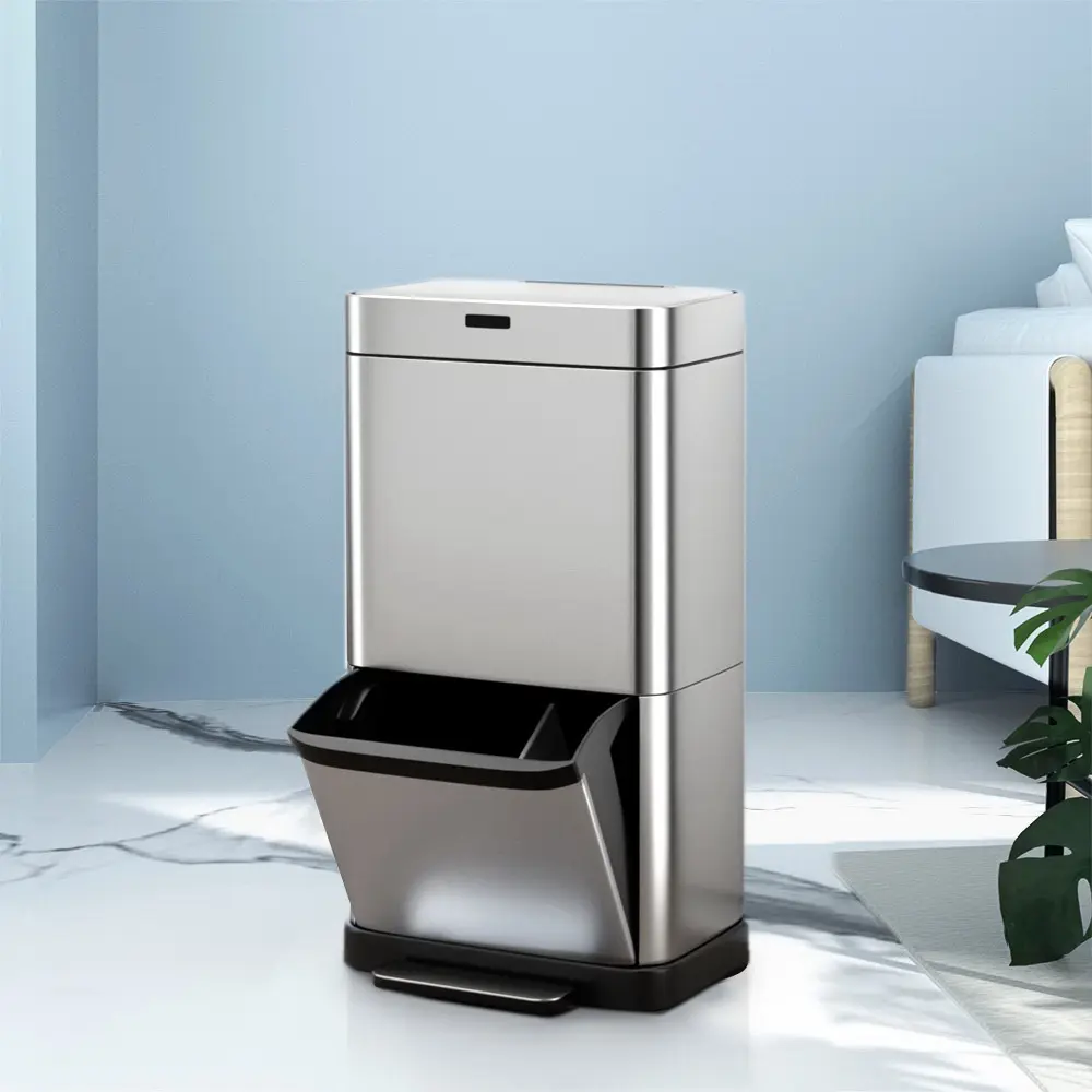 Devanti 70L Motion Sensor Bin Pedal Bins Automatic Siver - Home & Garden