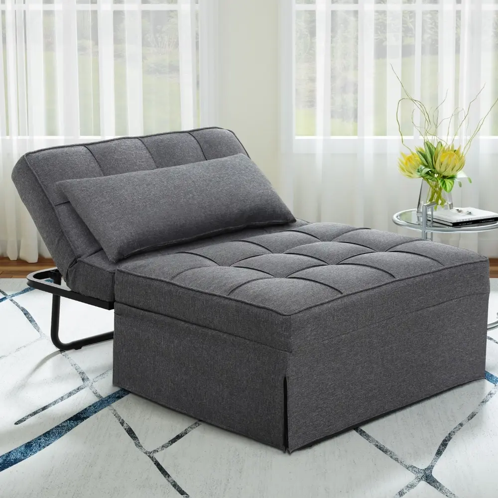 Artiss Sofa Bed Ottoman 1 Seater Linen Grey - Furniture