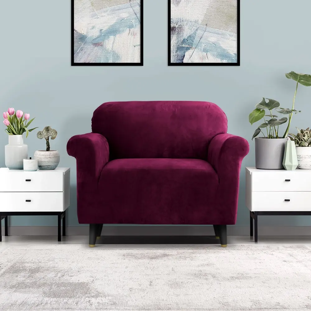 Artiss Sofa Cover Couch Covers 1 Seater Velvet Ruby Red - Furniture