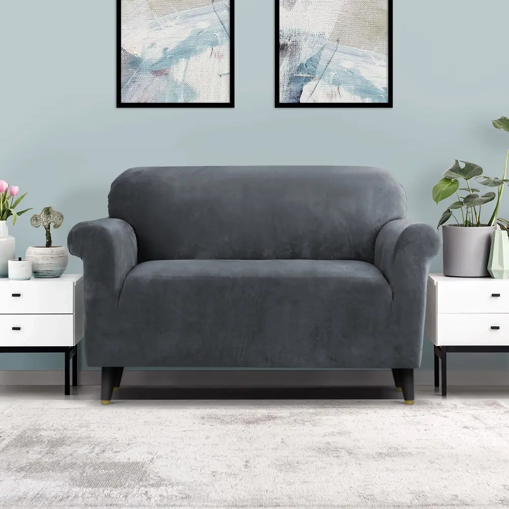 Artiss Sofa Cover Couch Covers 2 Seater Velvet Grey - Furniture