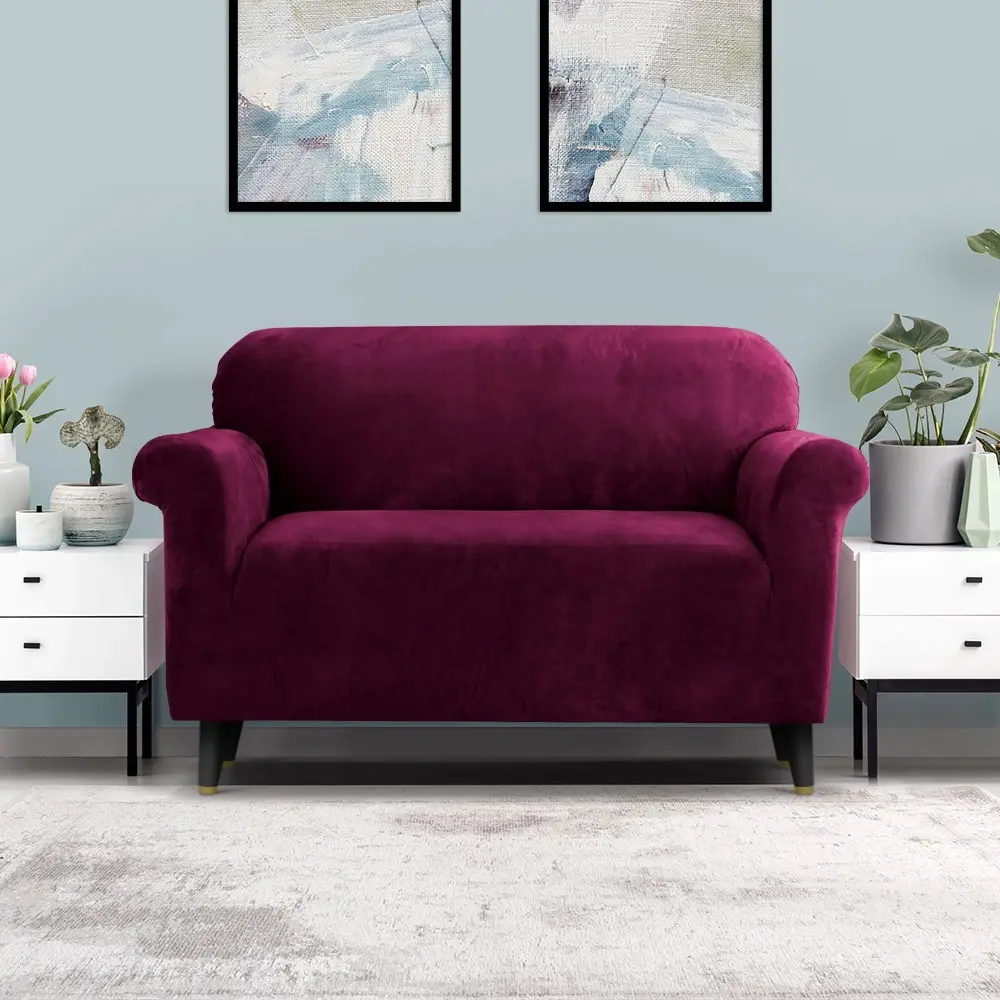 Artiss Sofa Cover Couch Covers 2 Seater Velvet Ruby Red - Furniture