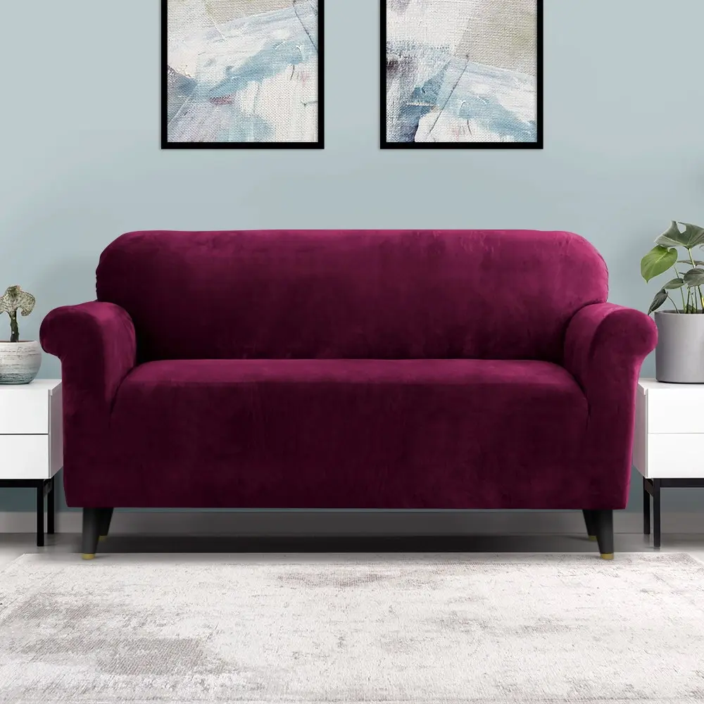 Artiss Sofa Cover Couch Covers 3 Seater Velvet Ruby Red - Furniture