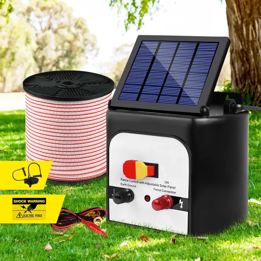 Giantz Fence Energiser 8KM Solar Powered Electric 400M Poly Tape Insulator - Hardware
