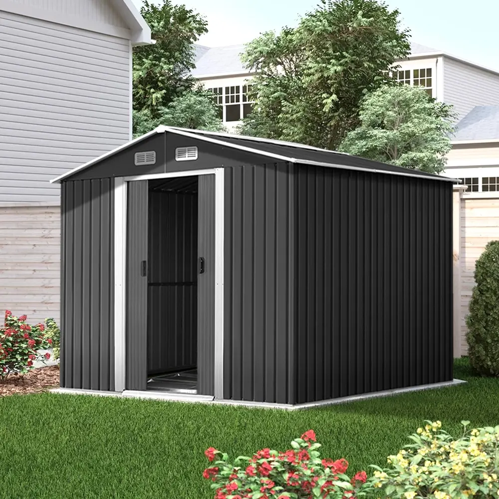 Giantz Garden Shed 2.58x3.14M w/Metal Base Sheds Outdoor Storage Workshop Shelter Sliding Door - Home & Garden