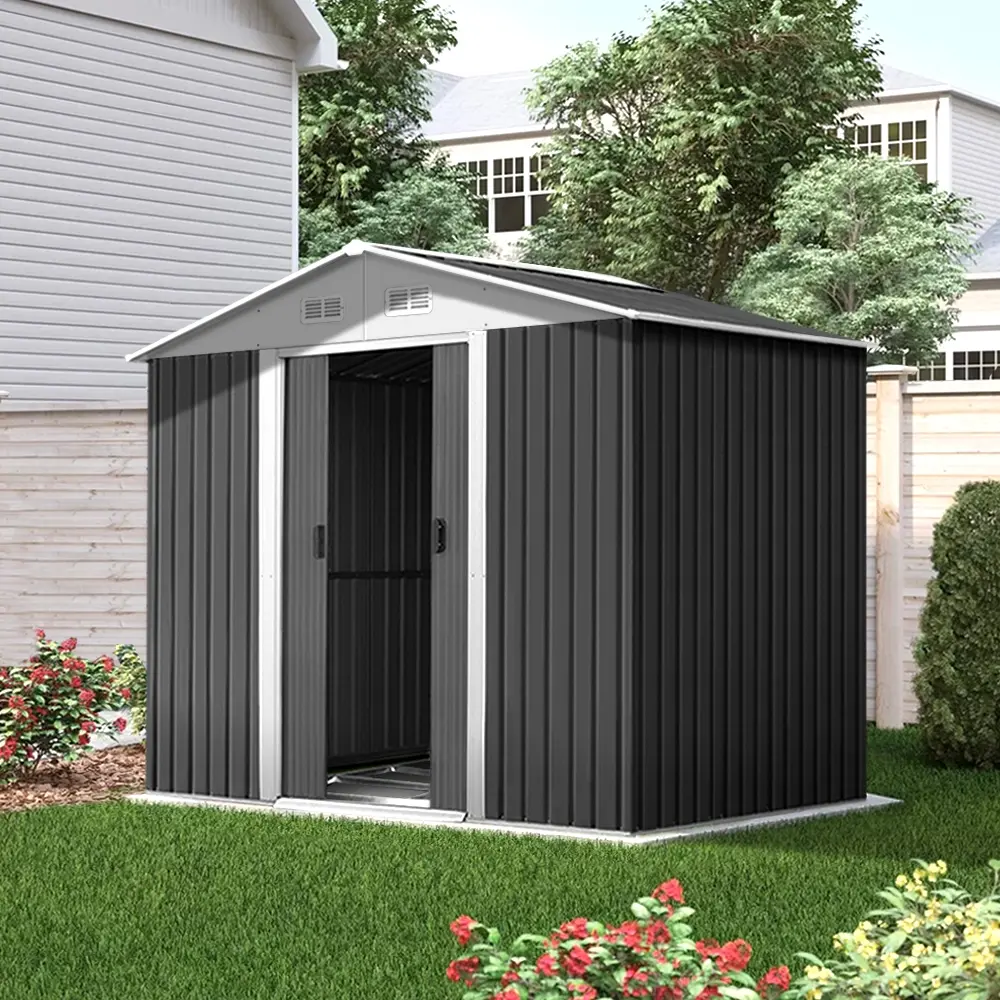 Giantz Garden Shed 2.58x2.07M w/Metal Base Sheds Outdoor Storage Double Door Tool - Home & Garden