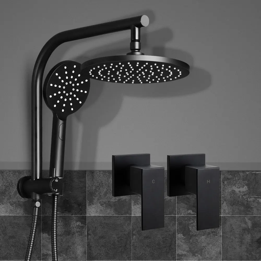Cefito 9'' Rain Shower Head Set Handheld Round High Pressure Twins Tap Black - Hardware