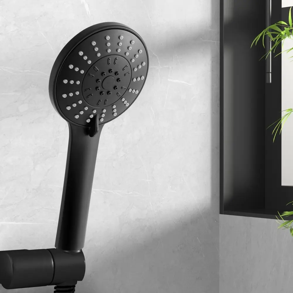 Handheld Shower Head 4.5" High Pressure 5 Modes Poweful Round Black - Hardware