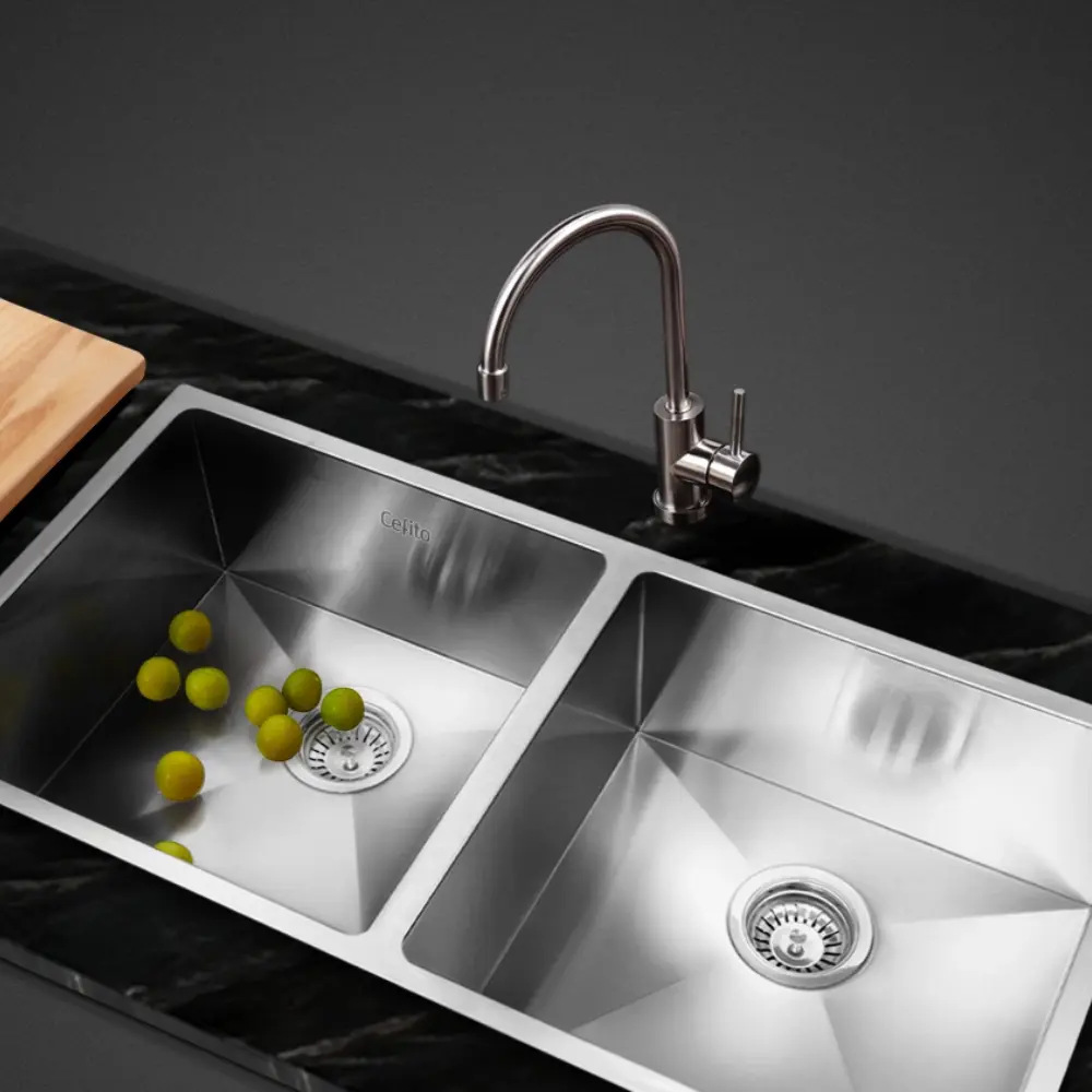 Cefito Kitchen Sink 86X44CM Stainless Steel Basin Double Bowl Silver - Hardware