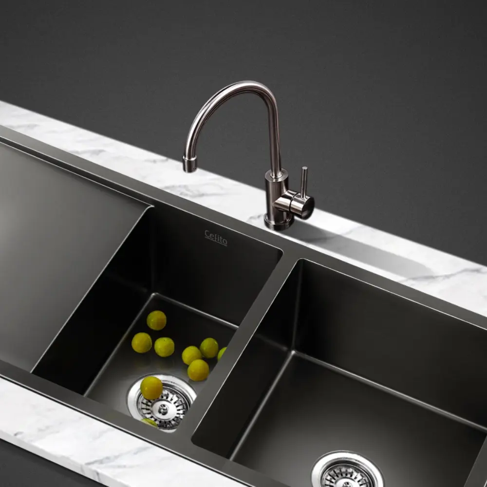 Cefito Kitchen Sink 100X45CM Stainless Steel Basin Double Bowl Black - Hardware