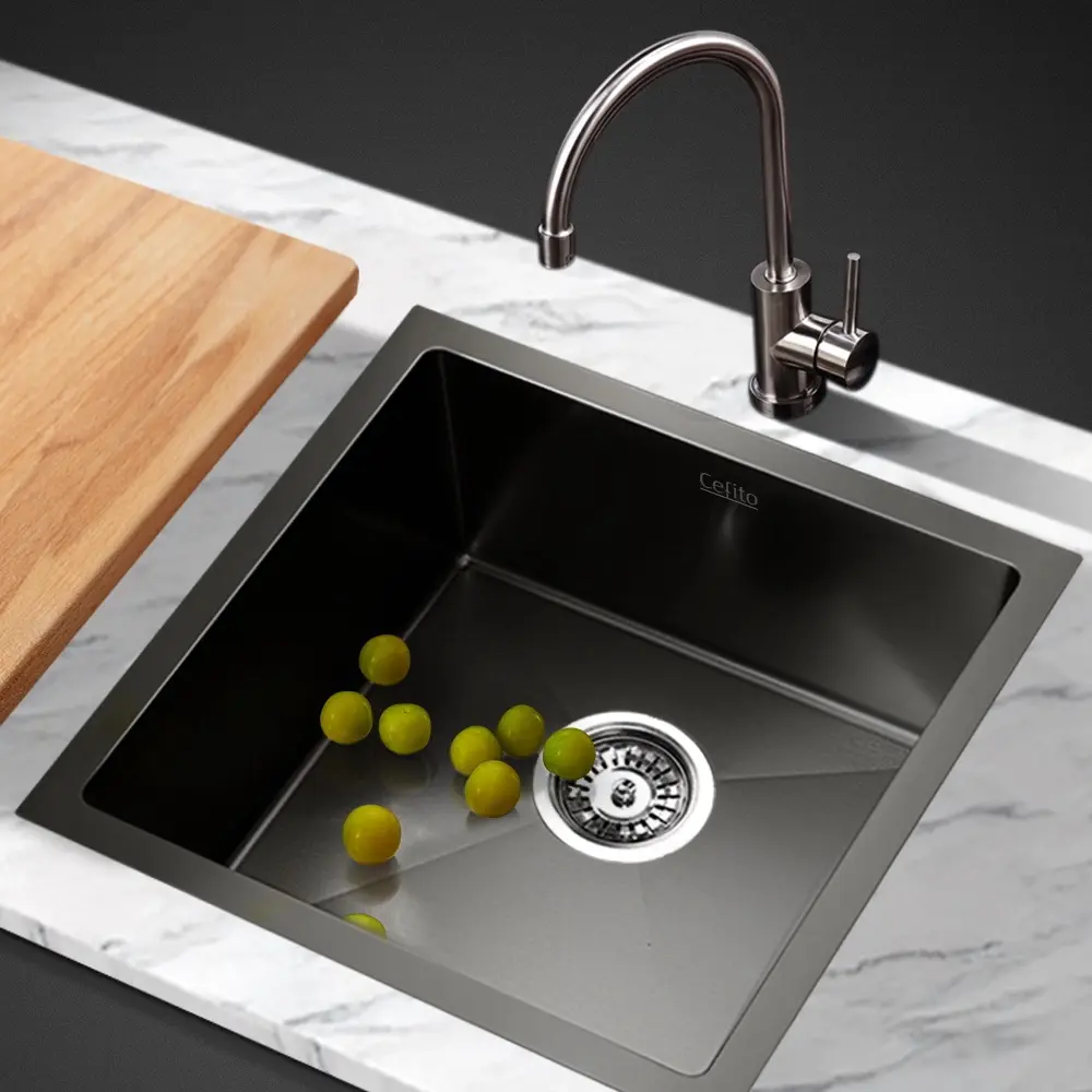 Cefito Kitchen Sink 44X44CM Stainless Steel Basin Single Bowl Black - Hardware