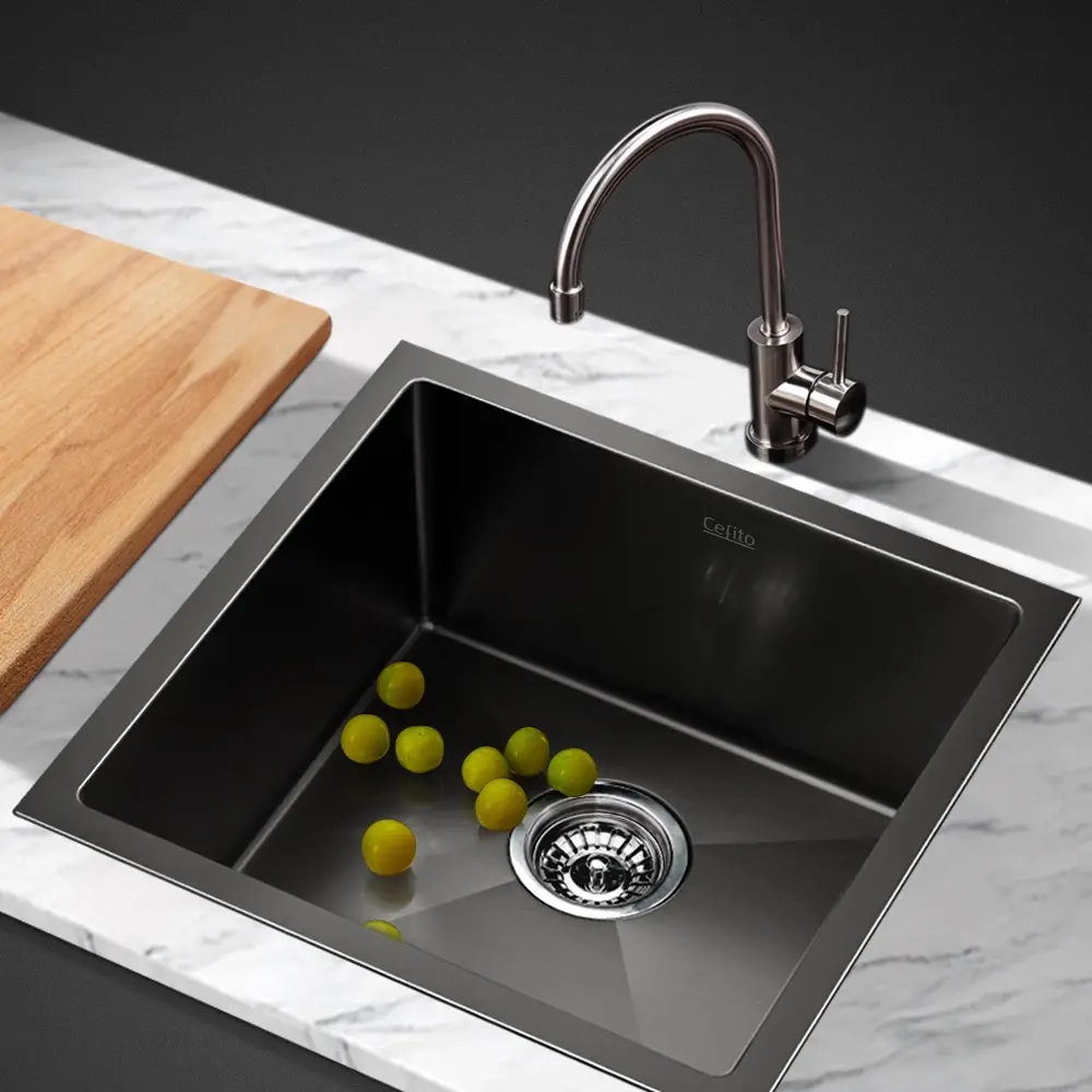 Cefito Kitchen Sink 51X45CM Stainless Steel Basin Single Bowl Black - Hardware