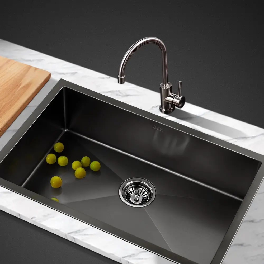 Cefito Kitchen Sink 70X45CM Stainless Steel Basin Single Bowl Black - Hardware