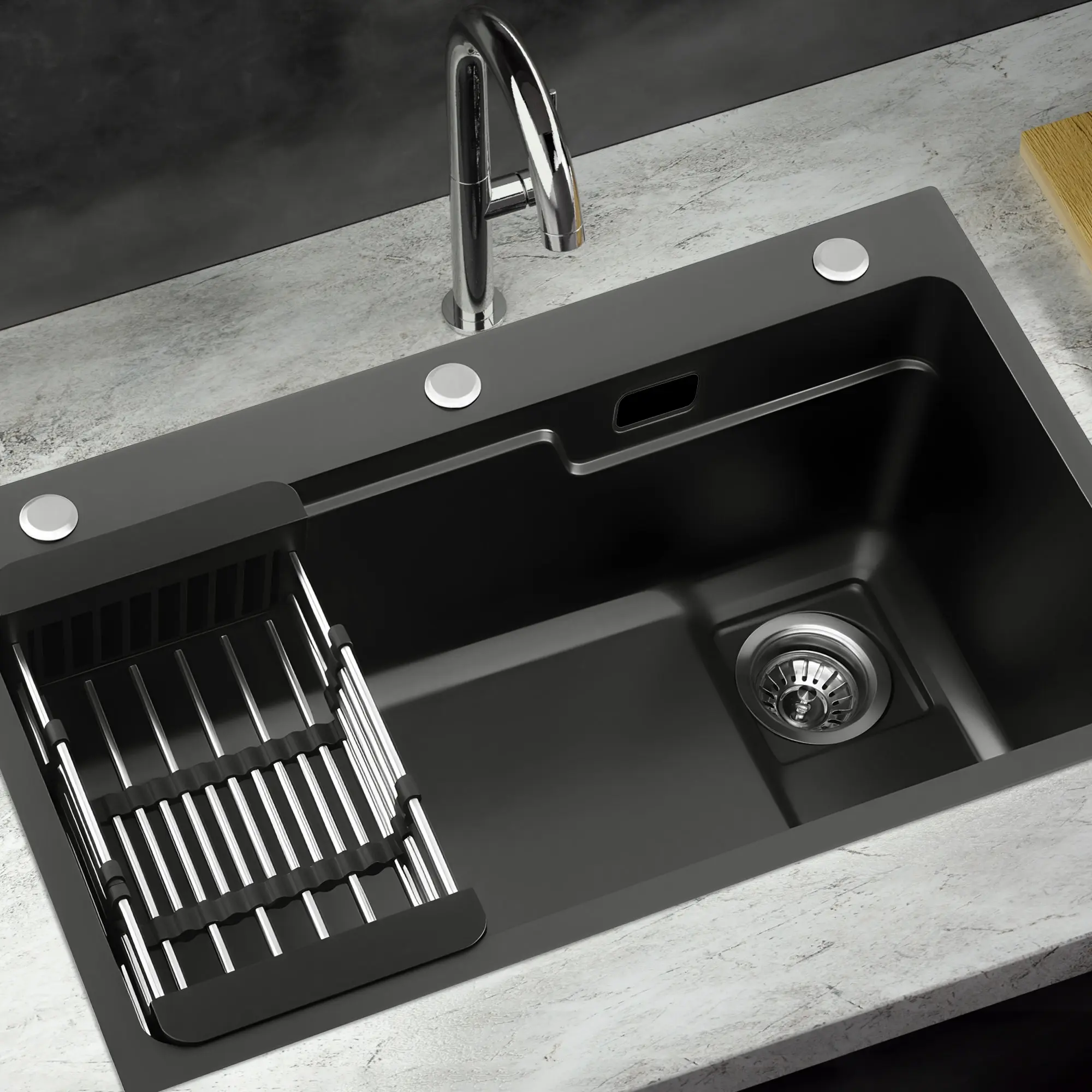 Cefito Kitchen Sink 75X45CM Stainless Steel Basin Single Bowl Drain Part Black - Hardware