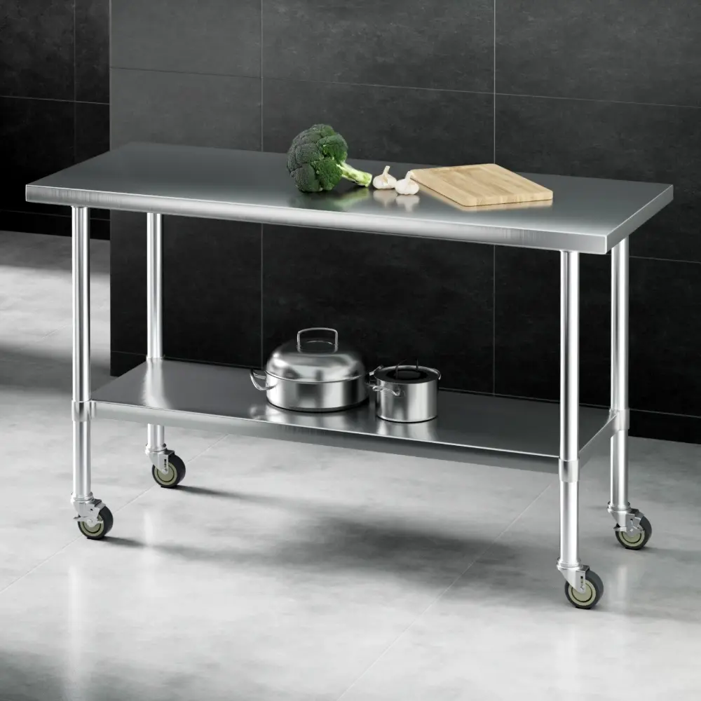 Cefito 1524x610mm Stainless Steel Kitchen Bench with Wheels 304 - Furniture