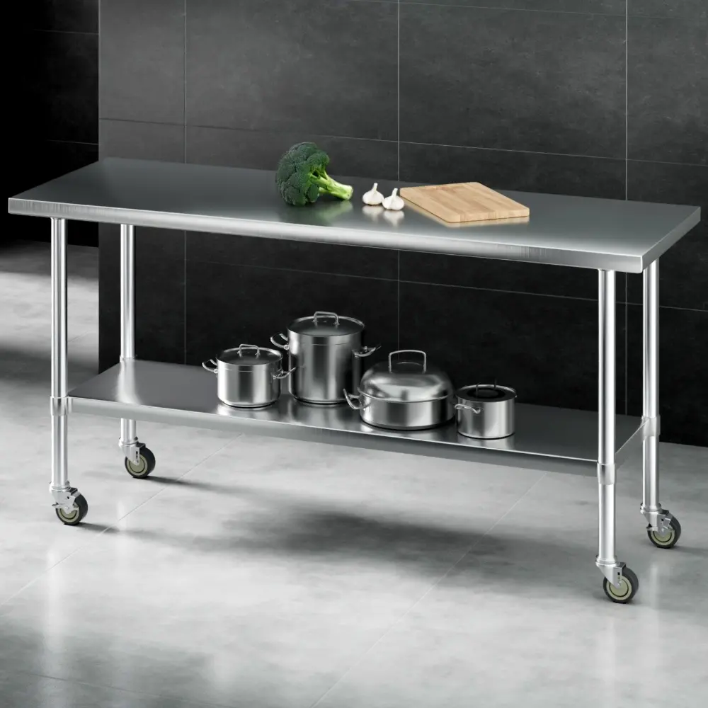 Cefito 1829x610mm Stainless Steel Kitchen Bench with Wheels 304 - Furniture