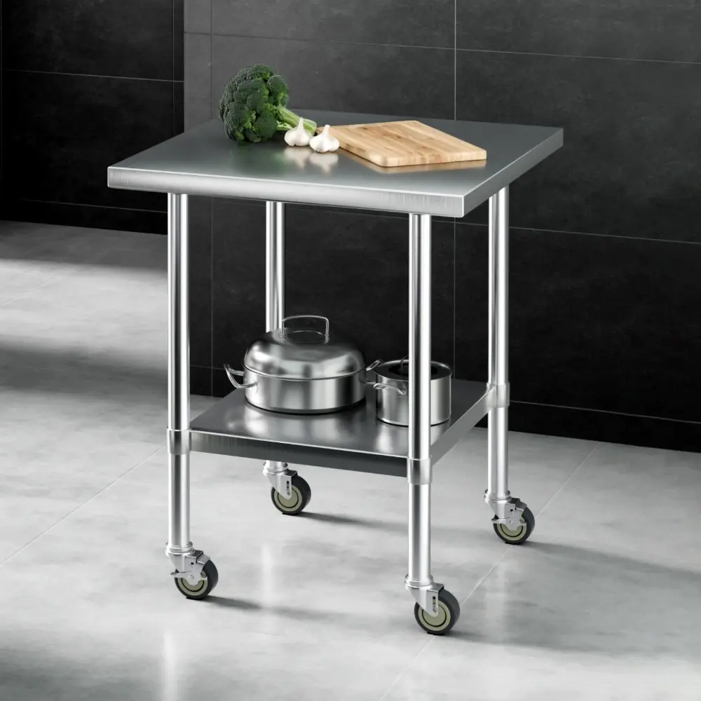 Cefito 760x760mm Stainless Steel Kitchen Bench with Wheels 430 - Furniture