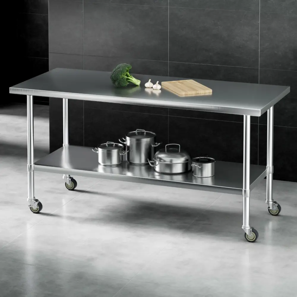 Cefito 1829x760mm Stainless Steel Kitchen Bench with Wheels 430 - Furniture