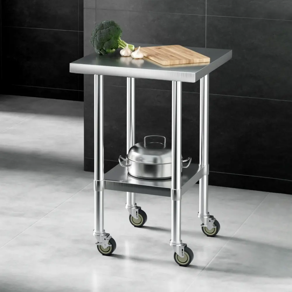Cefito 610x610mm Stainless Steel Kitchen Bench with Wheels 430 - Furniture