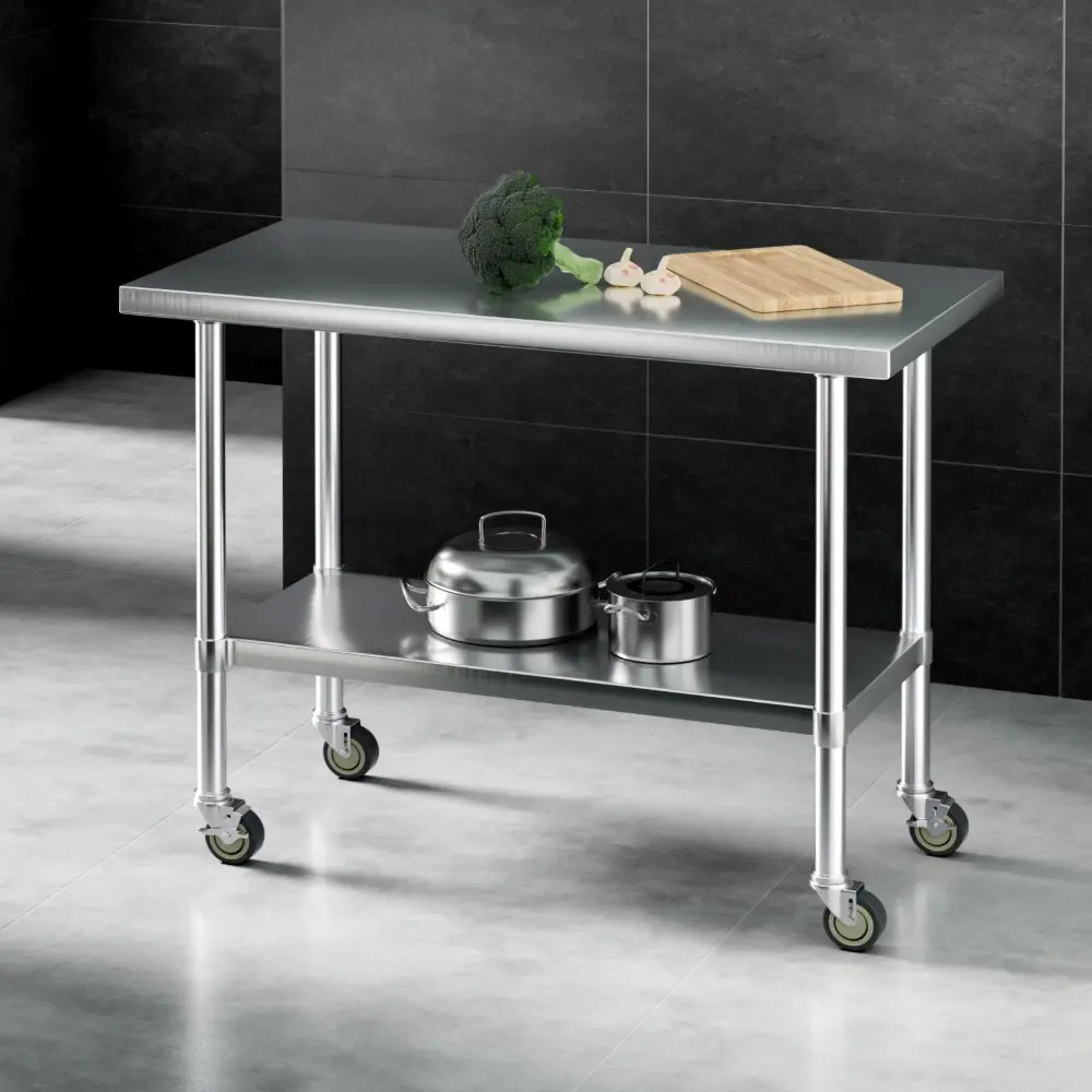 Cefito 1219x610mm Stainless Steel Kitchen Bench with Wheels 430 - Furniture