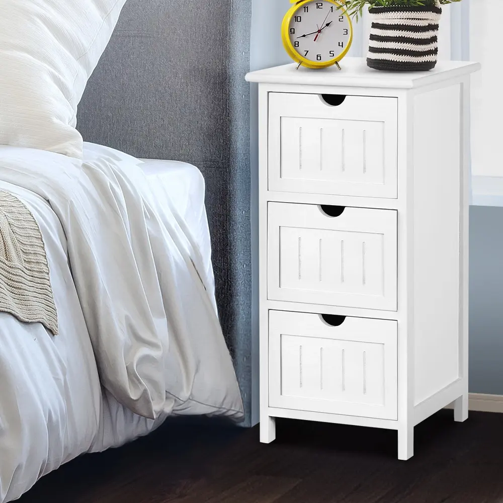 Artiss Bedside Table Bathroom Storage Cabinet 3 Drawers White - Furniture