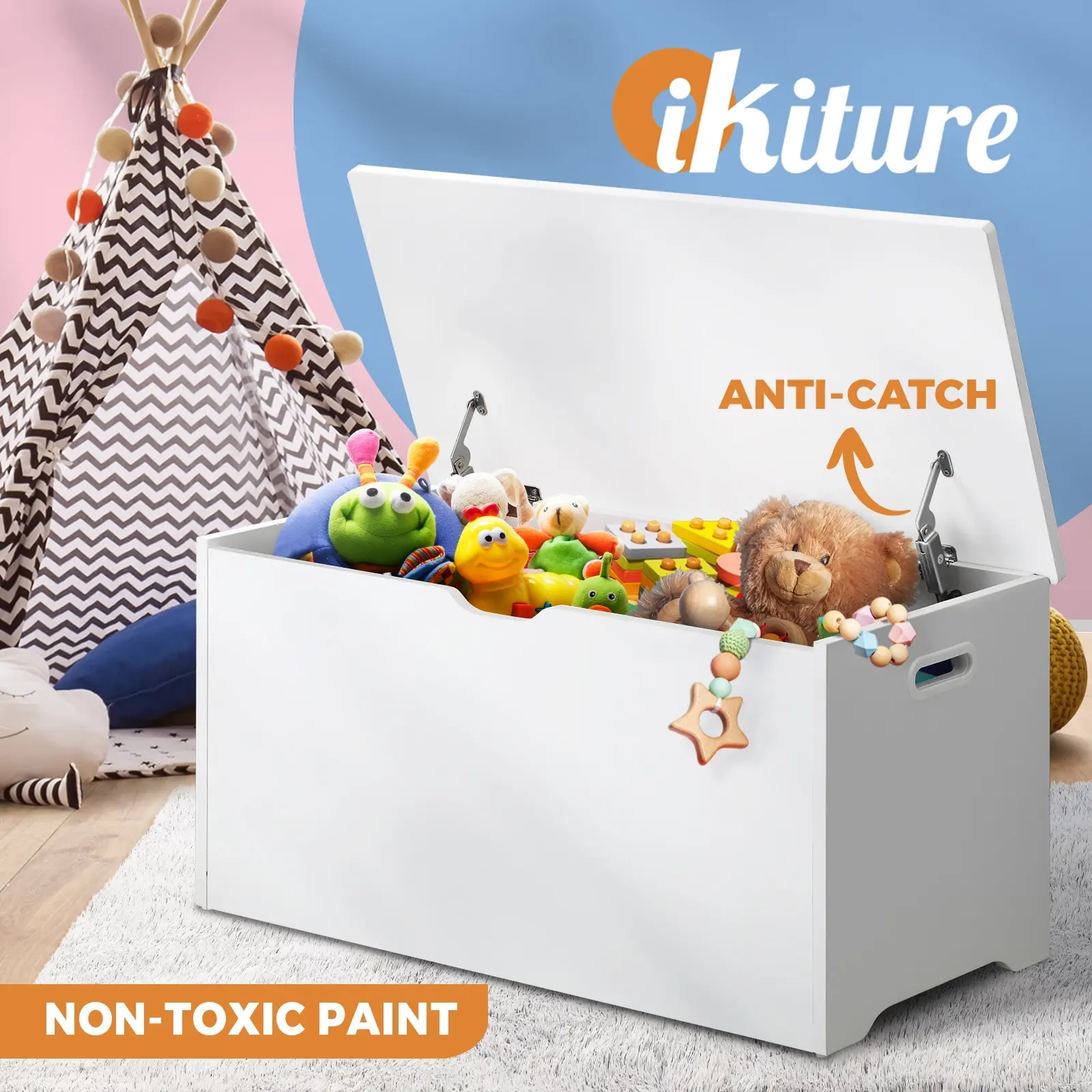 Oikiture Kids Toy Box Cabinet Wooden Chest Container Children Room Organiser - Furniture
