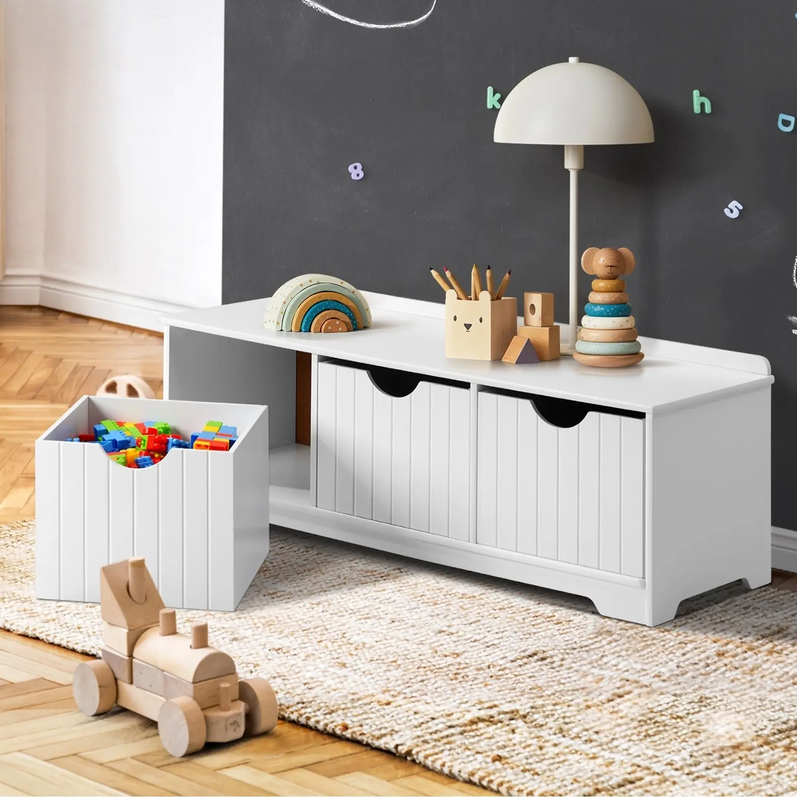 Oikiture Kids Toy Box Chest Storage Blanket Children Room Organiser Seating Bench - Furniture